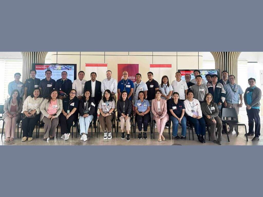 Aboitiz Economic Estates president and CEO Rafael Fernandez de Mesa (behind, seventh from left) and Batangas State University president Dr. Tirso Ronquillo (behind, sixth from left) meet with major locators such as Maersk, Aice, Sohbi Kogei, Tosoh, and Nex Logistics to discuss their respective industry&rsquo;s growing needs for human capital, skills development, and talent pipeline. | Contributed photo