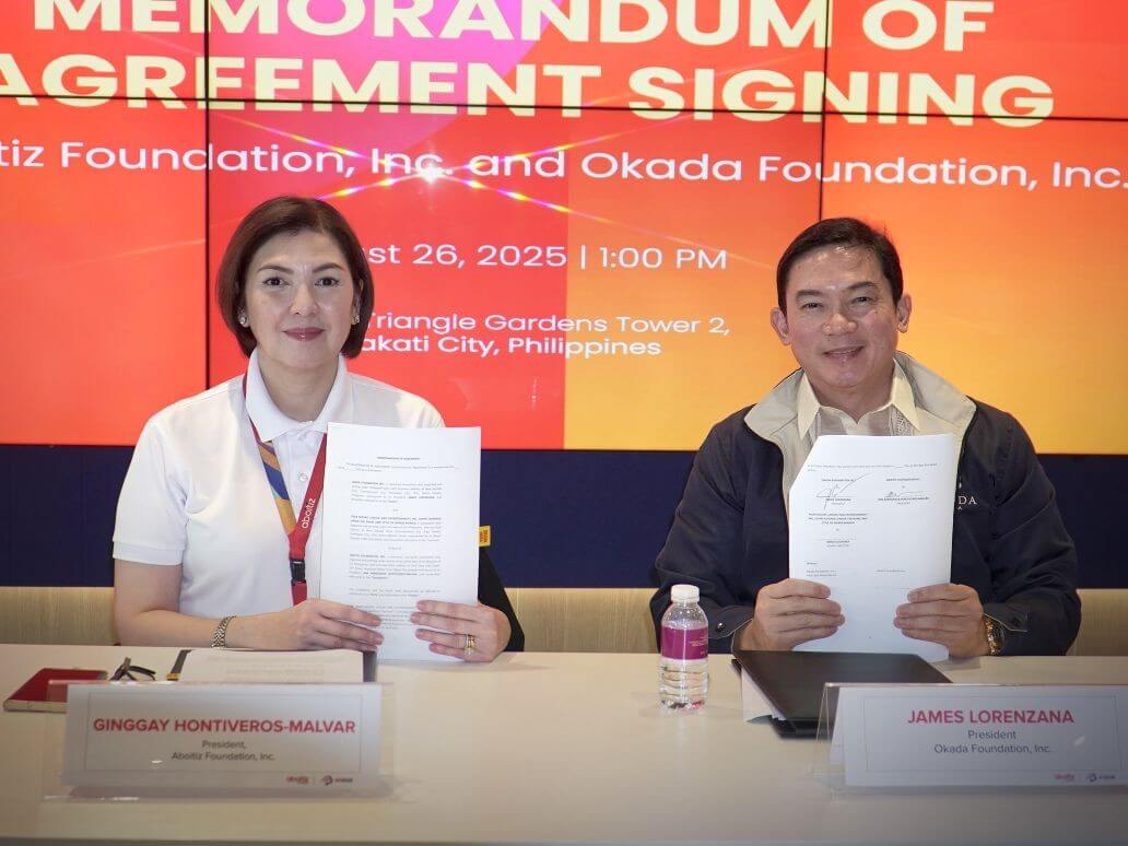 The MOA signed by Aboitiz Foundation president Ginggay Hontiveros-Malvar and Okada Foundation president James Lorenzana will expand AuroraPH across seven provinces nationwide./ Contributed photo