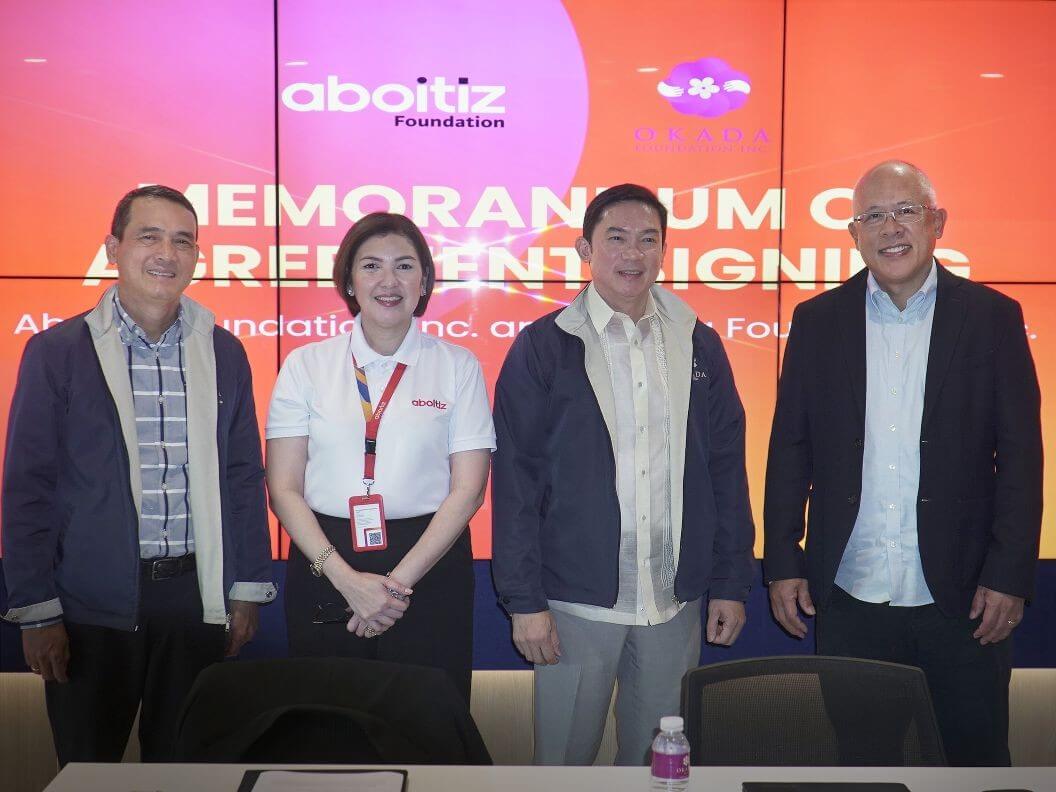 From left: Okada Manila VP for government relations and non-gaming compliance Atty. Nelson Victorino, Aboitiz Foundation president Ginggay Hontiveros Malvar, Okada Foundation president  James Lorenzana, and Aboitiz Foundation trustee Jose Emmanuel Hilado formalized a landmark partnership to scale up AuroraPH in last-mile schools./ Contributed photo