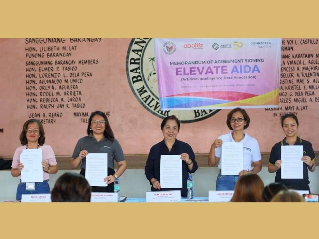  Aboitiz Construction and Aboitiz Foundation Inc., in partnership with Connected Women and the local government of Barangay Bagong Pook, launched the Elevate AIDA Program on Oct. 21, 2025, in Malvar, Batangas, to empower about 50 women through digital skills training in artificial intelligence data annotation, fostering inclusive participation in the digital economy. | ​Contributed photo