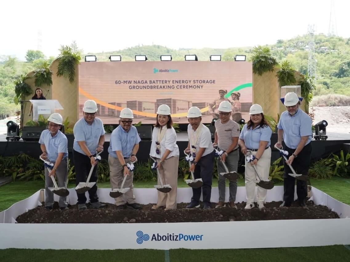 Government and Aboitiz Power Corp. officials lead the ground breaking of the 60-megawatt Battery Energy Storage System (BESS) project inside the Naga Power Plant Complex in Barangay Colon, Naga City, Cebu. &nbsp;From left: &nbsp;AboitizPower transition business group SVP for project development and execution Voltaire Cruz, transition business group COO Aldo Ramos, &nbsp;AboitizPower TBG president Celso Caballero III , Cebu Governor Pamela Baricuatro, Energy Undersecretary Mario Marasigan , &nbsp;Naga Mayor Valdemar Chiong, AboitizPower TBG Regional COO for Visayas Rhea Navarro &nbsp;and AboitizPower distribution business group SVP &nbsp;and COO Anton Perdices. | Contributed photo