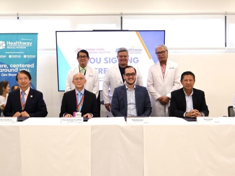 Agreement signing.  Front row (from left): Dr. Sheng-Ping Hung, CGMH attending physician, department of radiation oncology; Prof. Tsia-Shu Lo, CGMH director of obstetrics and gynecology; Prof. See Tong Pang, CGMH chair of the International Medical Center and president of the Urological Association of Asia; Paolo Borromeo, AC Health president and CEO, Jimmy Ysmael, Healthway Medical Network president and CEO; and Dr. Manuel Roxas, HCCH chief operating officer. Standing (from left): Dr. Ronald Campos, HCCH head of gynecology; Dr. Gaudencio Vega, HCCH head of radiation oncology; and Dr. Jose Sollano, HCCH medical director | Contributed photo  (Click to view full image)