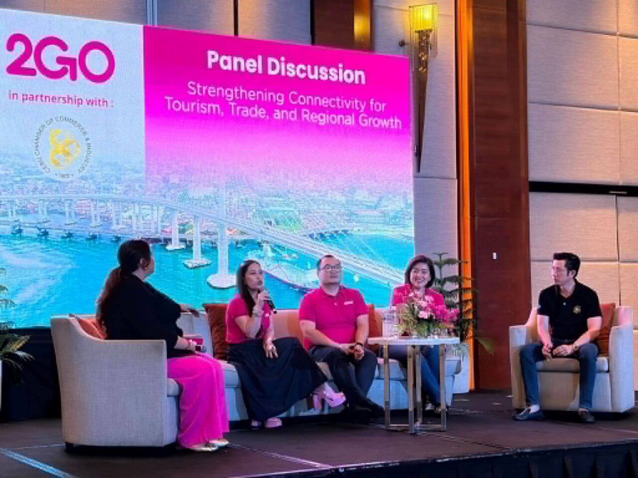 2GO executives and Cebu Chamber of Commerce and Industry president Rex Regan King sit in the panel during the economic forum held in Radisson Blu, Cebu City on Aug. 6, 2026. They are Sharon Musngi-Ngo 2GO Sea Solutions vice president and business head; &nbsp;(2nd to the left), &nbsp;Francis John Chua, &nbsp;2GO Travel senior assistant vice president and business unit head; and &nbsp;Faye Alonzo, 2GO Forwarding &nbsp;business unit head. | Contributed photo