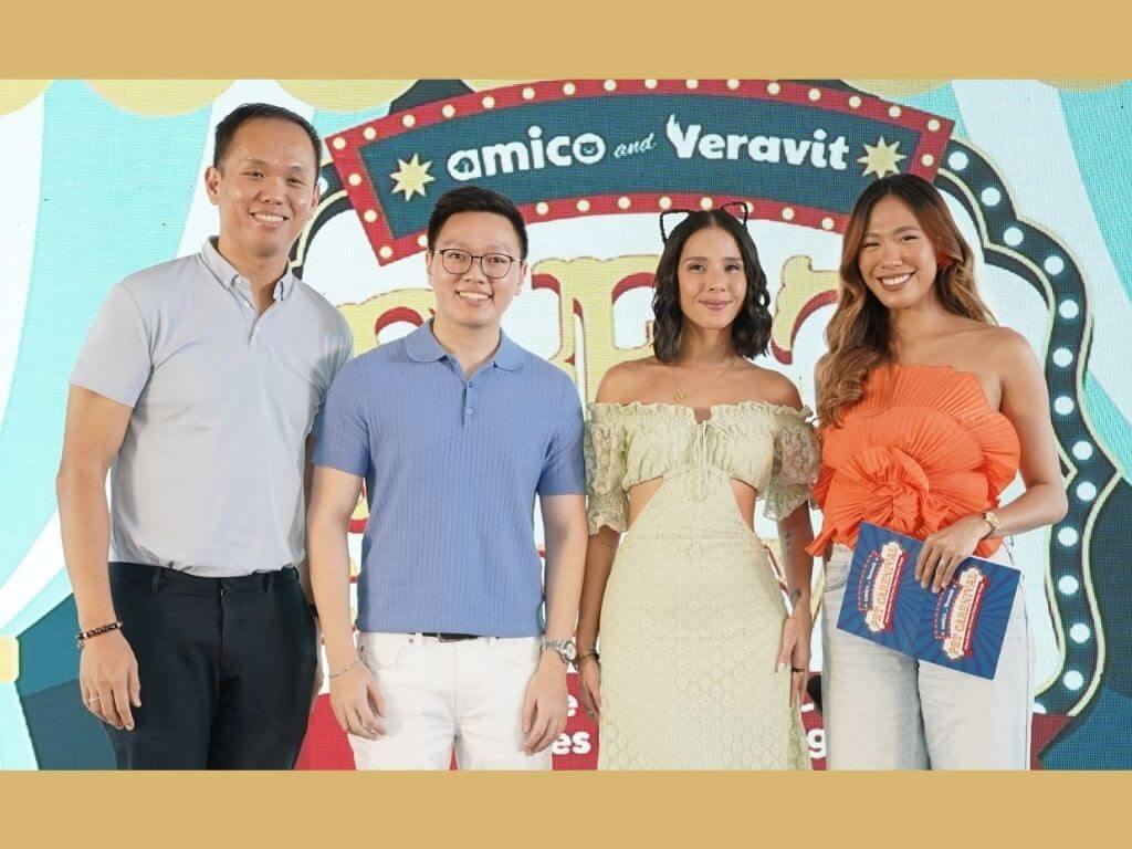 From left: Amico Innovations Inc. CEO and co-founder Francis Simisim, COO and co-founder Kharl Yeung, Amico & Veravit Celebrity Ambassador Maxene Magalona, and event host Issa Santos. | Contributed photo