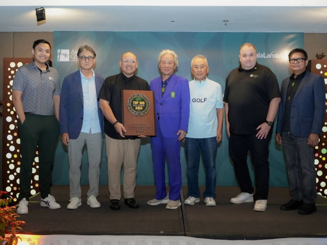 Sean Cuesta (project development manager for Anvaya Cove), Raymond Bunquin (AnvayaCove & Sports Club general manager), Kim Sung Zong (chair, panel of raters committee, Top 100Golf Courses Asia), Brett Hickey (managing director of Anvaya Cove Beach and Nature Club and Anvaya Cove Golf and Sports Club), and Joe Dagdagan (Ayala Land golf courses general manager)| Contributed photo