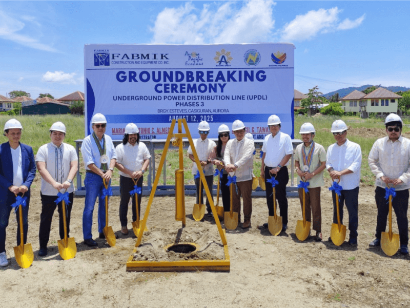 APECO President and CEO Atty. Gil G. Taway IV (5th from left) and NEA Administrator Antonio Mariano C. Almeda (4th from left) led the groundbreaking ceremony of Underground Power Distribution Line (UPDL) Phase 3 in Brgy. Esteves, Casiguran, Aurora on Aug. 12, 2025. The UPDL project is part of the six projects worth P415.73 million thatkicked off their construction activities. /Photo from APECO (Click the photo to view full image)