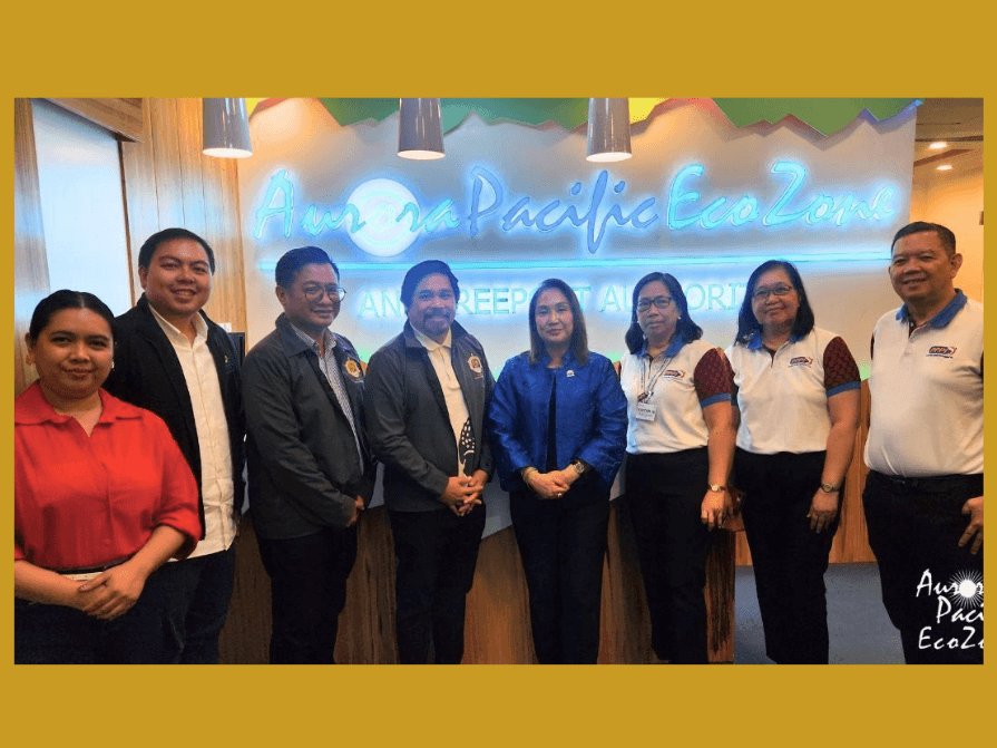 From left, APECO public relations chief Kris M. Crismundo, business development and marketing division OIC-manager Gene Angelo P. Ferrer, Deputy Administrator Angelo Gabriel D. Mantuano, APECO President and CEO Atty. Gil G. Taway IV, PPPI president and CEO Maria Blanca Kim Bernardo-Lokin, vice president for administration and logistics and supply chain Josefina Leona O. Riel, sales manager Olga T. Layog, and account manager Teofilo T. Arriola at APECO satellite office in Parqal, Aseana City, Para&ntilde;aque City. | Contributed photo