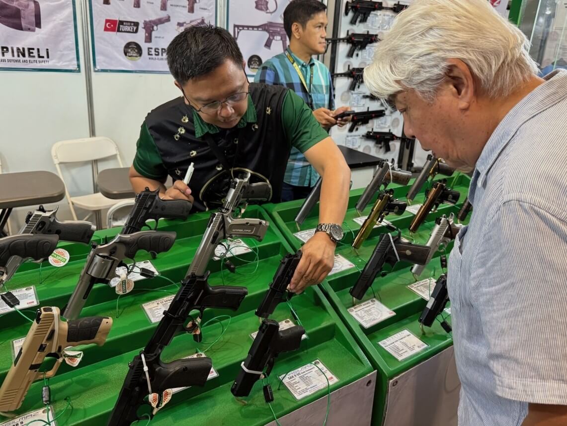 A firearms display booth during the Armscor-sponsored firearms and defense exhibit in Mandaluyong City showcases its products to potential buyers./Photo by Dax Lucas