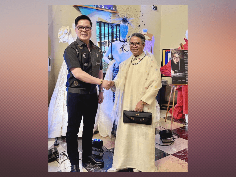 Innovation meets heritage as FinTech Alliance.PH founding chairman Lito Villanueva (left) joins designer Puey Quinones in launching a collaboration that will showcase a Modern Filipiniana collection during the opening ceremonies of the ASEAN Tech Summit Manila 2026. | Contributed photo