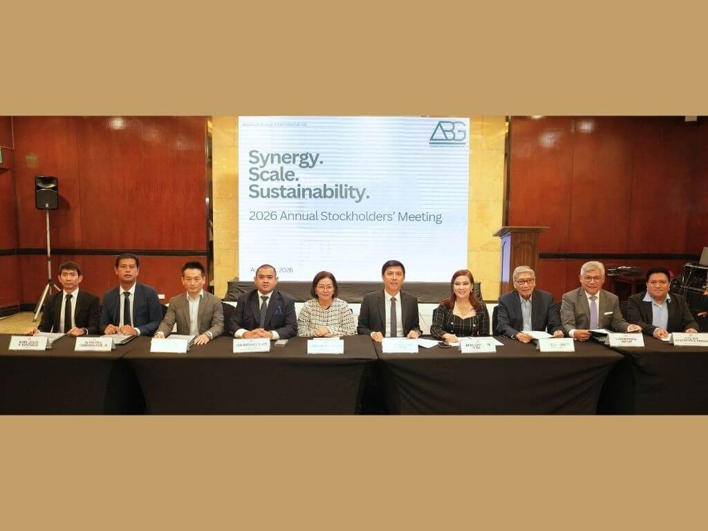 From left: ABG's Noel Jesus P. Santiago, director; Alfredo L. Comendador Jr., director; Chi Ho Co, director; Jan Michael S. Lim, director and investor relations officer; Maria Rita S. Pueyo, treasurer and CFO; Francis Lloyd T. Chua, chair, president, and CEO; Atty. Christine P. Base, corporate secretary; Jose C. Nograles, independent director; Ferdinand G. Inacay, independent director; Atty. Rus Kristoffer B. Parcia, independent director | Contributed photo