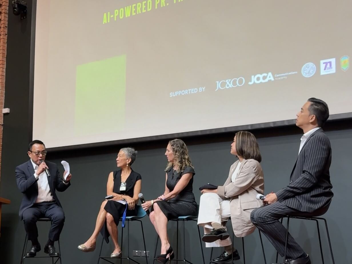 Noel Rene Nieva, president & CEO of Perceptions Inc. (leftmost) moderating one of the panel discussions on AIin communications. He is joined by regional PR industry experts Mei Kuan, Founder of Quattro Communications, Malaysia; Marion Walsh-Hedouin, global head of public relations and communications for Minor Hotels; and Corbo Yu, regional director of Sinclair, Hong Kong. ​| Contributed photo