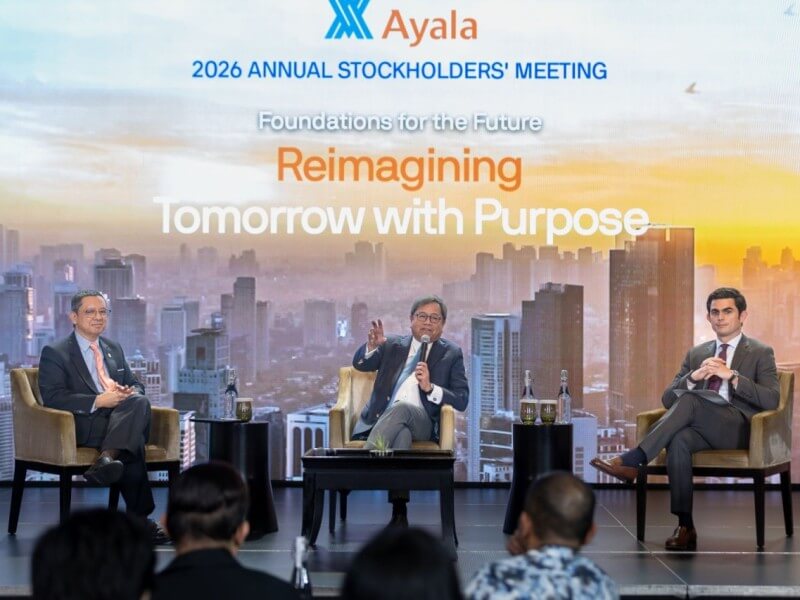 From left: Ayala Corp. CFO Juan Carlos &ldquo;John-C&rdquo; L. Syquia, CEO Cezar Consing, and AC Mobility CEO Jaime Alfonso Zobel de Ayala at a media briefing after the stockholders&rsquo; meeting on April 24, 2026./Photo from Ayala 