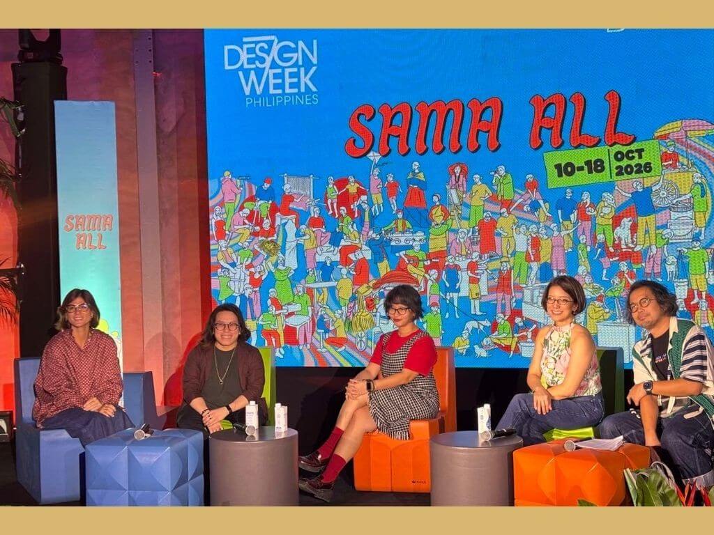 The &ldquo;Neighbors by Design&rdquo; panel at 2026 Design Week Philippines. From left: Paloma Urquijo Zobel de Ayala, First United Building Corporation Managing Director Robby Sylianteng, Maya Colayco of Comuna, Karla Maria Ana Batiquin of the Holistic Coalition of the Willing and Atu&aacute; Midtown, and panel moderator Dan Matutina. | Contributed photo