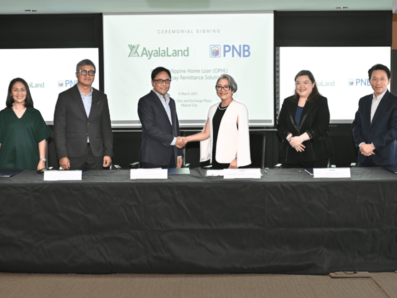 Shiela Marie B. San Buenaventura, RBG chief finance officer, Ayala Land Inc.; Rufino Hermann S. Gutierrez, senior marketing director, Ayala Land International Sales Inc.; Augusto D. Bengzon, CFO & treasurer, ALI; Mariana Flores-Caculitan, first senior vice president, Philippine National Bank; Celeste V. Lim, first senior vice president, PNB; Allan L. Ang, first senior vice president, PNB./ Contributed photo