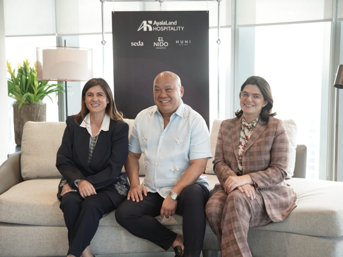 AyalaLand Hospitality's Big Three. Left to right, chief creative officer Paloma Urquijo, CEO George Aquino, and Ayala Land senior vice president Mariana Zobel de Ayala./Contributed photo