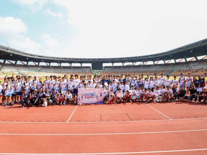Nearly 100 youths from the neighboring municipalities of Bamban and Capas gather at the New Clark City Athletics Stadium during the launch of the Bases Conversion and Development Authority's Youth Rising program, a grassroots sports initiative that opens the city's world-class sports facilities to surrounding communities.| Contributed photo&nbsp;