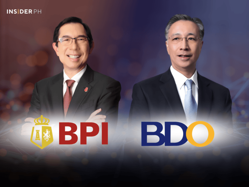 BPI president and CEO Jose Teodoro K. Limcaoco with BDO Unibank president and CEO Nestor Tan.&nbsp;