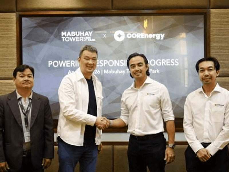 The BE Group Corporate Property Manager Engr. Larry Pascua, and President and CEO Grand T. Benedicto seals the partnership with COREnergy Retail and Sales Head Marko Sarmiento and Regional Sales Manager Rodson Lumayaga. | Contributed photo