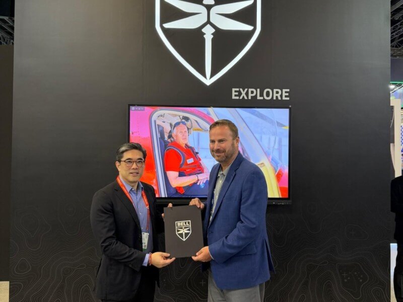 Bell Textron vice president Chris Schaefer (right) hands over to INAEC Aviation president Benjamin &ldquo;Jay&rdquo; R. Lopez the plaque formally appointing INAEC as the approved maintenance center in the Philippines for the Bell 429 helicopter. | Contributed photo&nbsp;