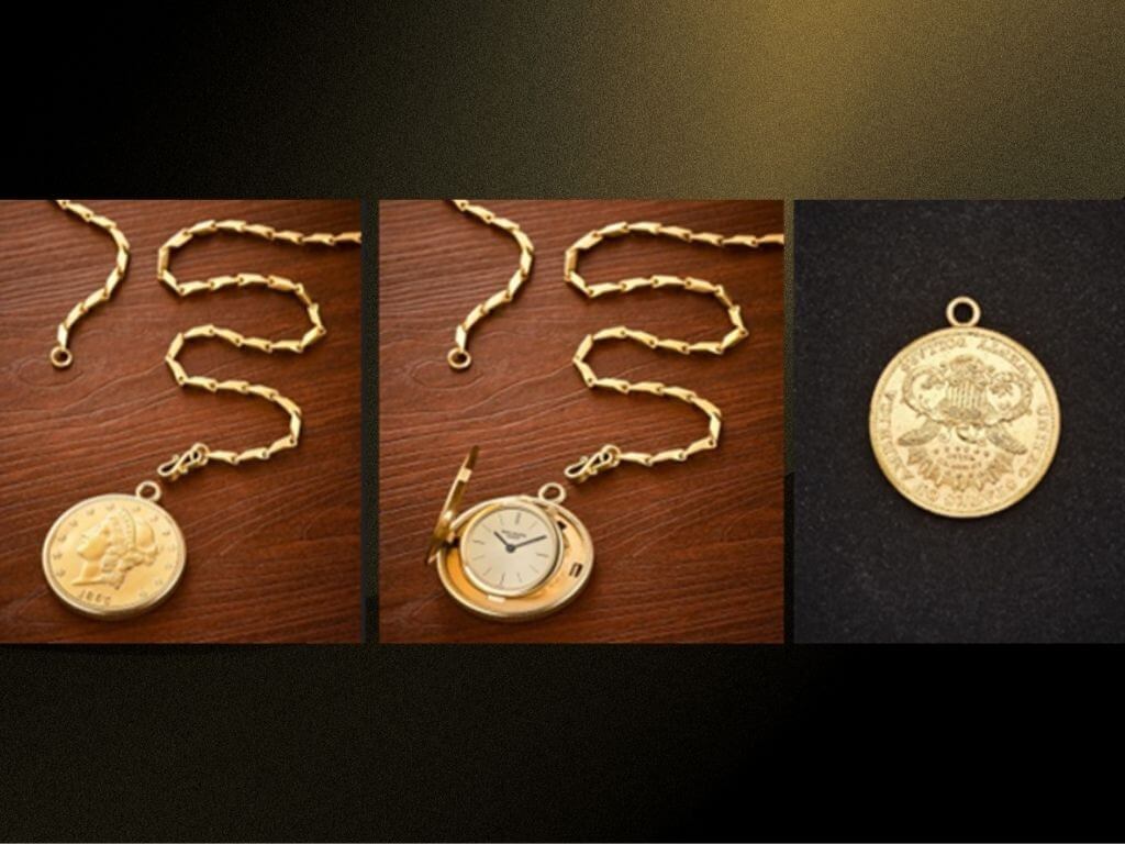 Patek Philippe Ref. 803, A Very Rare Yellow Gold 1895 Double Eagle Coin Watch With Concealed Dial, Circa 1969; Estimate: HK$100,000-200,000 ​| ​Photo from Bonhams 