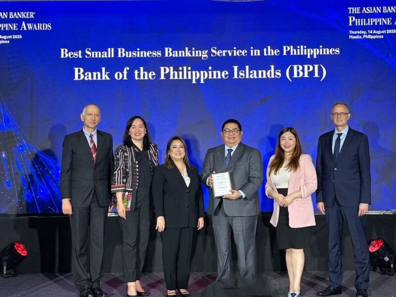 From left: Christian Kapfer, research director of The Asian Banker; Maricris San Diego, marketing, SPPI, products, and campaigns division head of BPI Business Banking; Ma. Genalyn Paulino, small business credit division head of BPI Business Banking; Dominique Ocliasa, head of BPI Business Banking; Cara Funk, marketing head of BPI Business Banking; and Urs Bolt, international resource director of The Asian Banker. | Photo from BPI