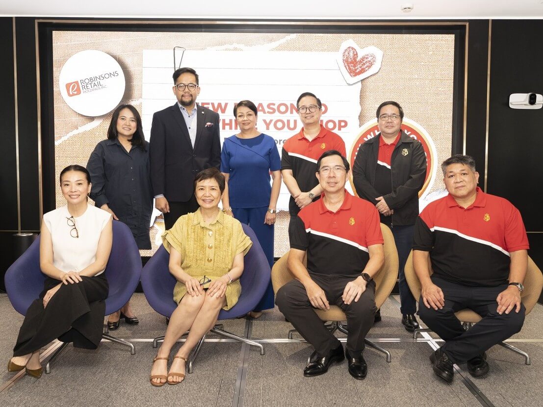 [L-R seated] Robinsons Retail’s Tin Tueres, food segment managing director, and Robina Gokongwei-Pe, director and chair, with BPI’s TG Limcaoco, president and CEO, and Rally Jereza, head of agency banking. [L-R standing] Robinsons Retail’s Rosalyn Lualhati, front end systems head, food segment, Jom Catanghal, chief information officer, and Gina Salgado, adviser, with BPI agency banking’s Vicvic Montenegro, platforms business and shared services head, and Bong Lualhati, product management head./Contributed photo