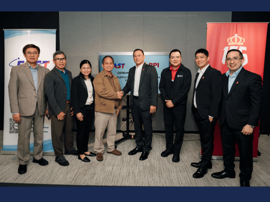 From left: FAST Group executive advisor Ronald Francis Dompor; vice president for finance shared services Ildebrando Yap; group treasury manager Katreen Balneg; and vice president and group treasury head Cesar Villacampa Jr.; with Bank of the Philippine Islands (BPI) head of institutional banking Louie Cruz; head of commercial banking Noelito Marcos; head of strategy, products and support for institutional banking Joel De Vera; and head of transaction banking Edgardo Marcelo Jr. | Contributed photo
