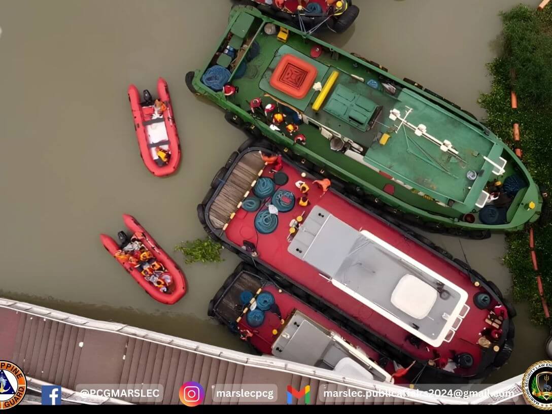 Two rescue boats and support vessels were deployed along the Pasig Riverduring the BPI and PCG’s river clean-up and boat launch activity. | Photo from the Philippine Coast Guard