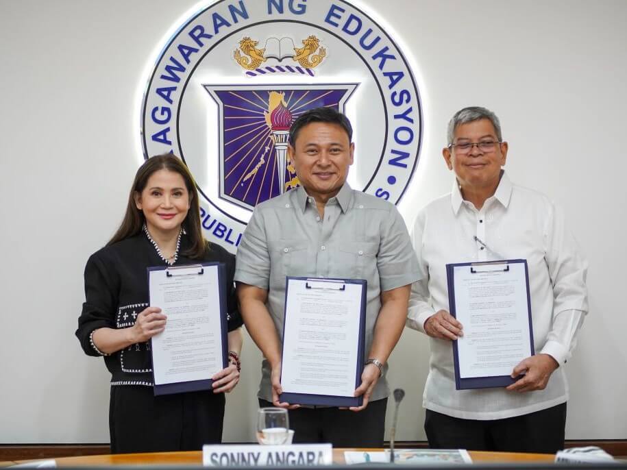 From left: Bangko Sentral ng Pilipinas Deputy Governor Bernadette Romulo-Puyat, Education Secretary Sonny Angara, and BDO Foundation president Mario Deriquito hold the memorandum of agreement to boost financial literacy among K-12 learners and teachers, as well as DepEd personnel, during a courtesy meeting on 08 January 2025 at the DepEd Central Office, Pasig City./ Photo courtesy of the Department of Education