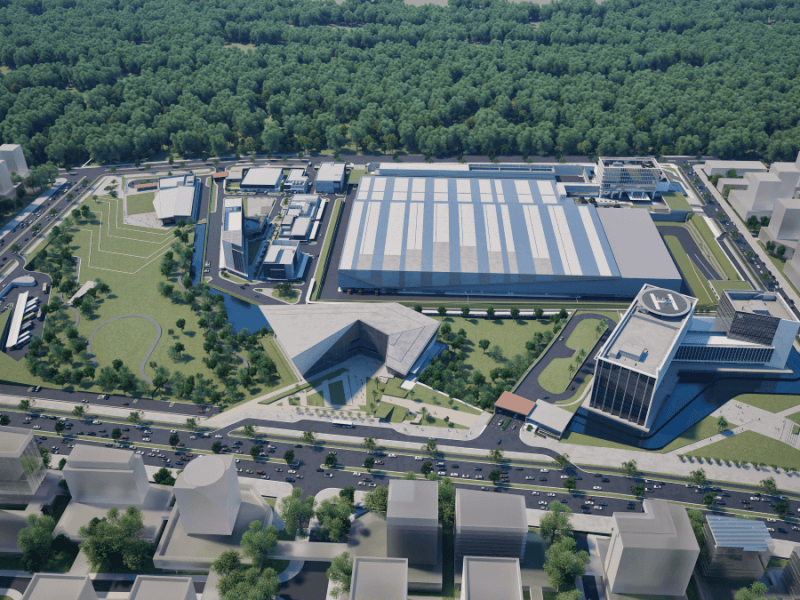 Aerial perspective of the Bangko Sentral ng Pilipinas Security Complex in New Clark City, as envisioned in this architectural render. / From BCDA (Tap to view full image.)