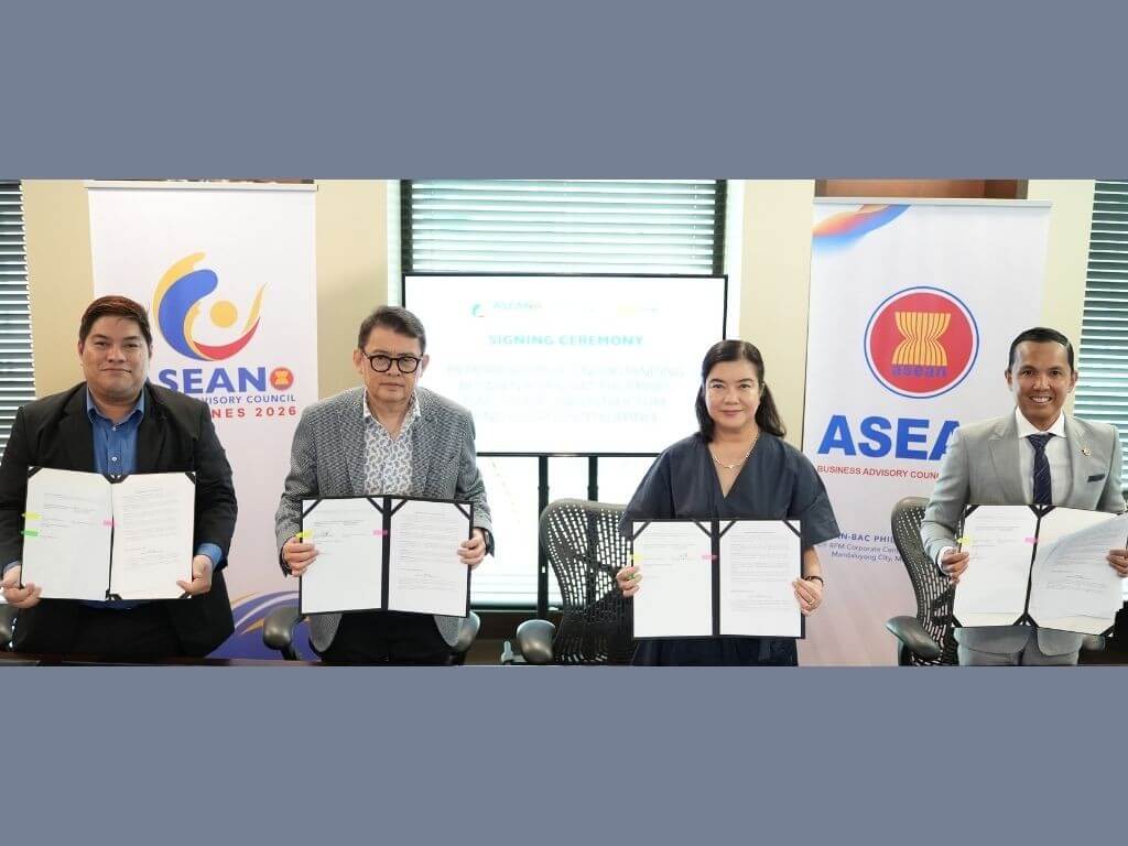 Asean Business Advisory Council executive director Patrick Chua and chair Jose Ma. Concepcion III, PSAC lead for Digital Infrastructure Myla Villanueva, and GoDigital Philippines chair Atty. Mark S. Gorriceta seal a partnership to support digital inclusion and AI-driven growth ahead of the 2026 Asean Summit in the Philippines. | Contributed photo