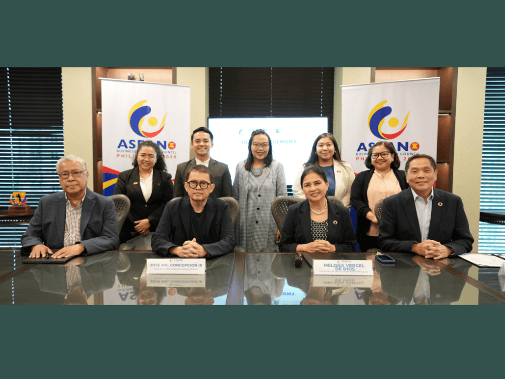 Global Compact Network Philippines and the ASEAN Business Advisory Council Philippines sign a memorandum of understanding on Sept. 7, 2026, to advance a more inclusive and sustainable ASEAN economy. ASEAN-BAC Philippines chair Jose Ma. &ldquo;Joey&rdquo; Concepcion III and GCNP chair Melissa Vergel de Dios (second and third from left, seated) are joined by representatives of both organizations at the signing. | Contributed photo
