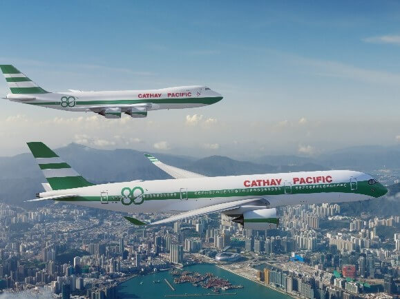 Cathay is opening its anniversary year by unveiling a heritage aircraft livery that pays tribute to its iconic green-and-white striped paint scheme, affectionately known as the "lettuce leaf sandwich." This design has been applied to one of Cathay&rsquo;s Airbus A350 passenger aircraft. In the coming weeks, a second "lettuce leaf sandwich" livery will also be revealed on one of the airline's Boeing 747 freighters. | Contributed photo