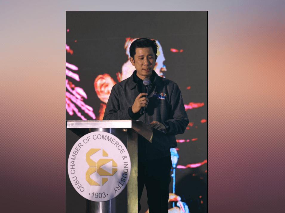 Regan Rex King, Cebu Chamber of Commerce and Industry president, delivers his message during the launching of Cebu Business Month 2026 at the Sky Hall of SM Seaside last May 22. | Photo from Cebu Province &nbsp;Facebook page