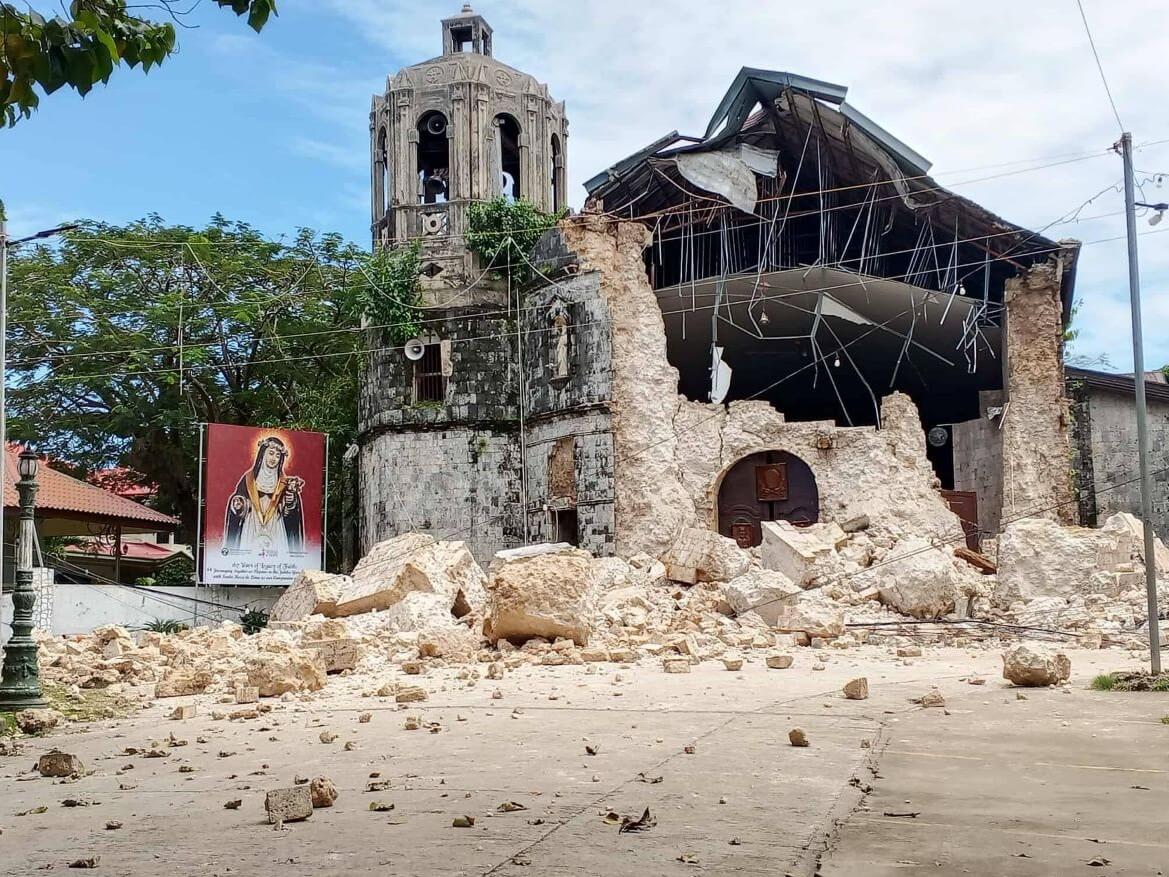 Sta. Rita Church in Daanbantayan town, Cebu is one of the five churches in northern Cebu that have been badly damaged by the earthquake. | Photo from the Cebu Provincial Information Office