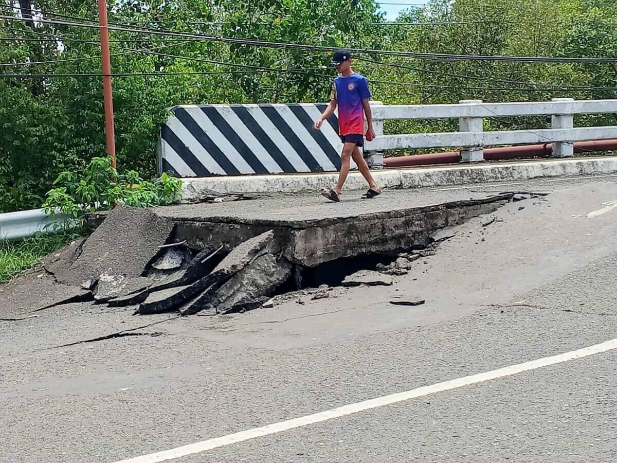 Vehicle are not allowed to use the bridge in Barangay Poblacion, Daanbantayan town in Cebu due to the damage caused by the magnitude 6.9 earthquake. Cebu Gov. Pamela S. Baricuatro has directed the Department of Public Work and Highways and provincial engineers to conduct immediate inspection and initiate measures to secure the area and re-route the traffic to ensure the safety of residents and motorists. | Photo from the Cebu Provincial Information Office