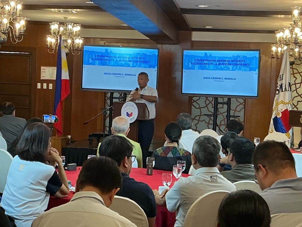 Ombudsman Jesus Crispin Remulla speaks during a town hall meeting with the Cebu business community which he promises will be a continuing dialog to promote ease in doing business and build investor confidence. | Contributed photo