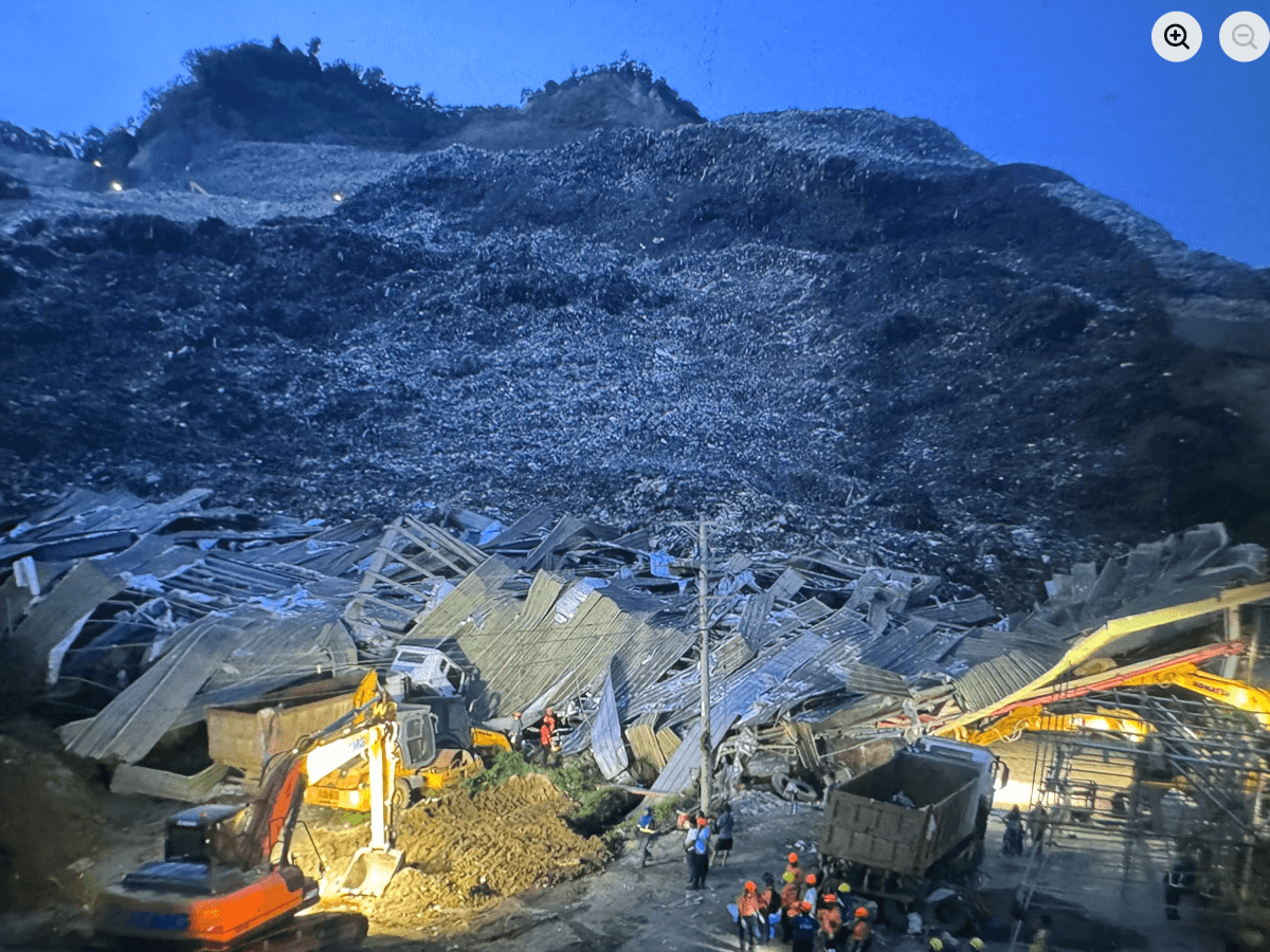 The Prime Waste Solutions office was reduced to twisted steel after it was struck by cascading garbage when a portion of the landfill collapsed in Barangay Binaliw, Cebu City. | Photo by Councilor Joel Garganera.