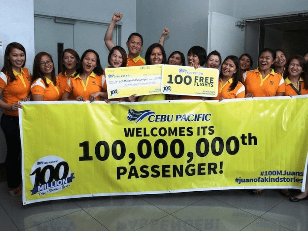 Cebu Pacific flew its 100 millionth passenger on January 8, 2015. Less than a decade later, the budget carrier that is now the Philippines largest airline flew its 250 millionth passenger./Cebu Pacific archival photo