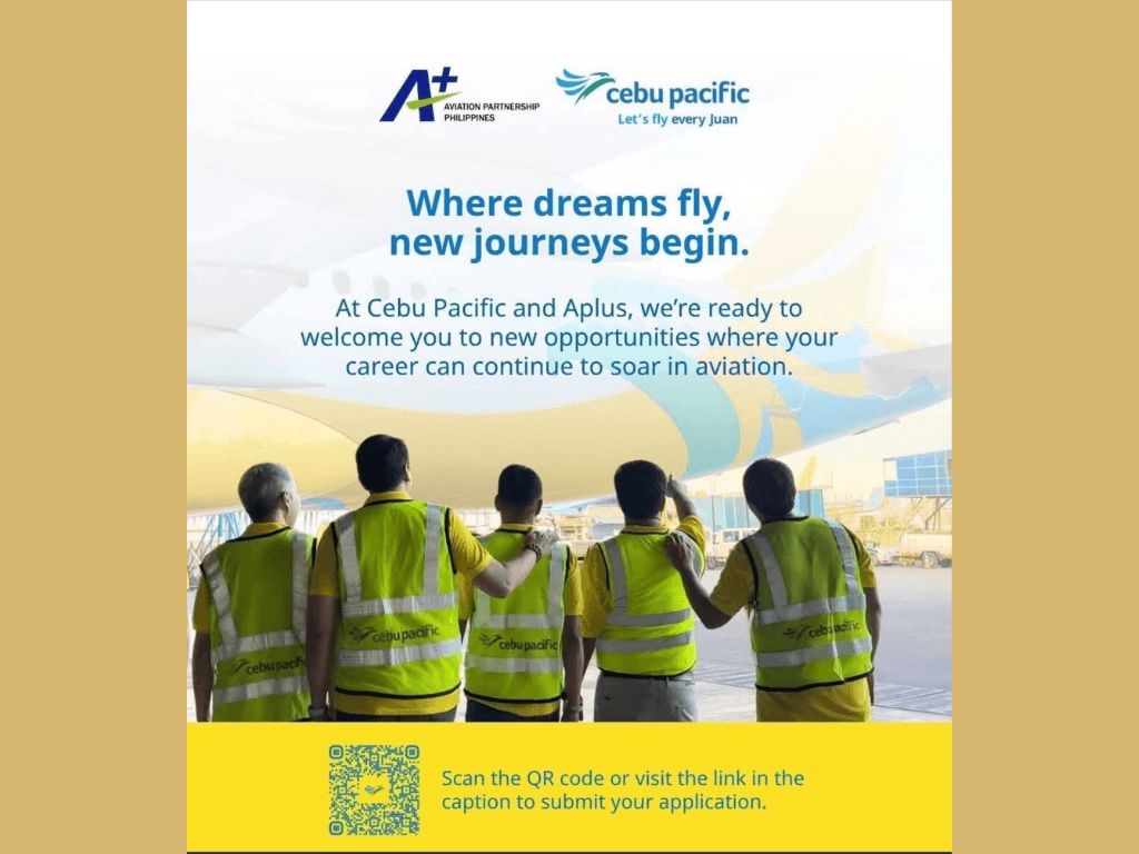 The digital recruitment flyer of Cebu Pacific and its APlus aircraft maintenance unit circulating on social media, aimed at Lufthansa Technik Philippines workers who will be displaced by the closure of the firm's line maintenance division on August 1, 2026./Contributed Photo