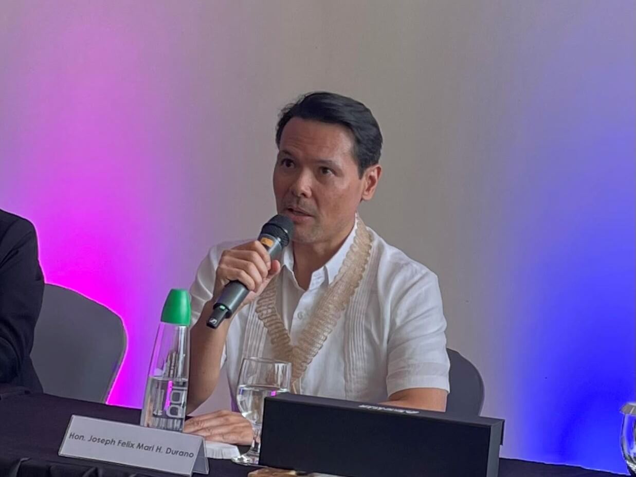 Provincial Administrator Joseph Felix Mari Durano tells reporters in a news conference on the sidelines of the Cebu Industrial Summit about ongoing efforts to revise a reclamation ordinance that developers find burdensome.|  Photo by Connie Fernandez-Brojan