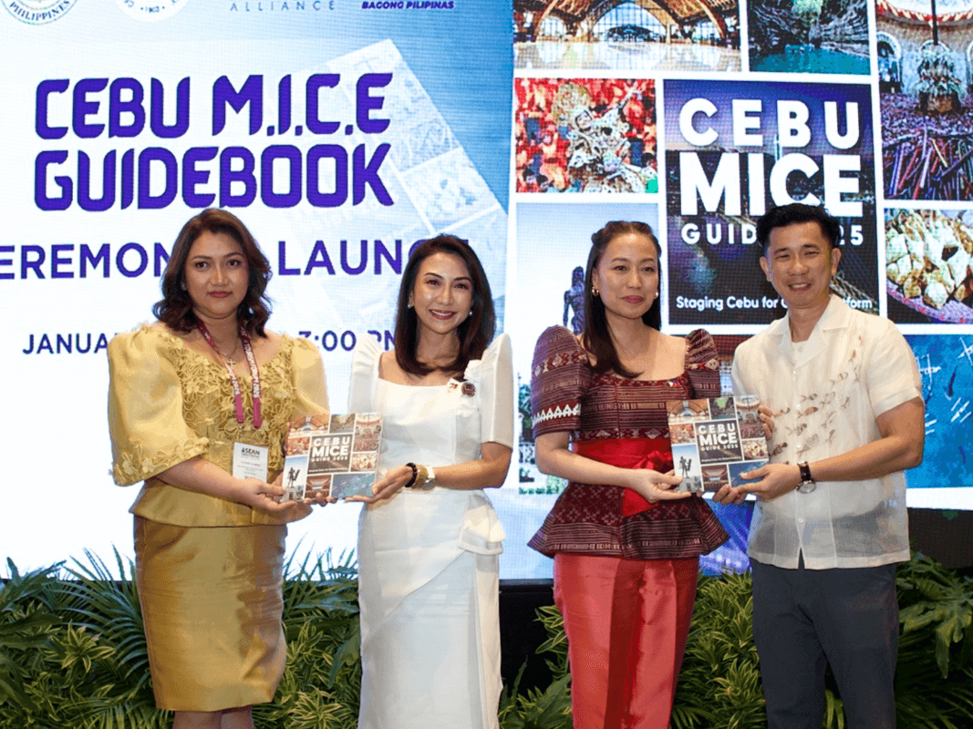 The Cebu M.I.C.E. Guidebook has been officially launched during the ASEAN Tourism Forum&rsquo;s Travel Exchange (TRAVEX), at the Mactan Expo in Mactan Newtown. (From left) Cleofe Albiso, president of the Cebu MICE Alliance and managing director of Megaworld Hotels & Resorts; &nbsp;Tourism Secretary Christina Garcia Frasco; Maria Margarita Montemayor Nograles, COO of the Tourism Promotions Board; and Regan Rex King, vice president of the Cebu Chamber of Commerce and Industry show copies of the guidebook. | Photo from CCCI