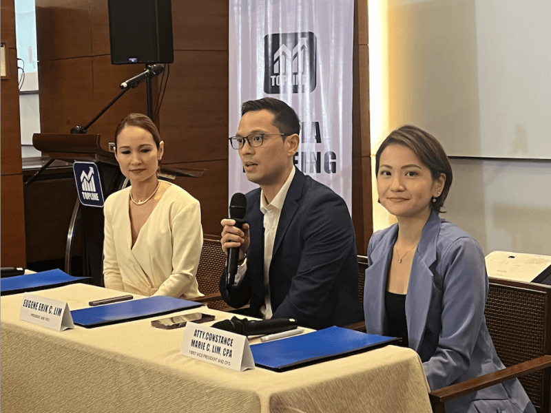 Top Line Business provides business updates during a media briefing last July 26. From left: Chief Operating Officer Brigitte Carmel Lim, Chair, President and CEO Eugene Erik Lim, and Chief Financial Officer Constance Marie Lim. 