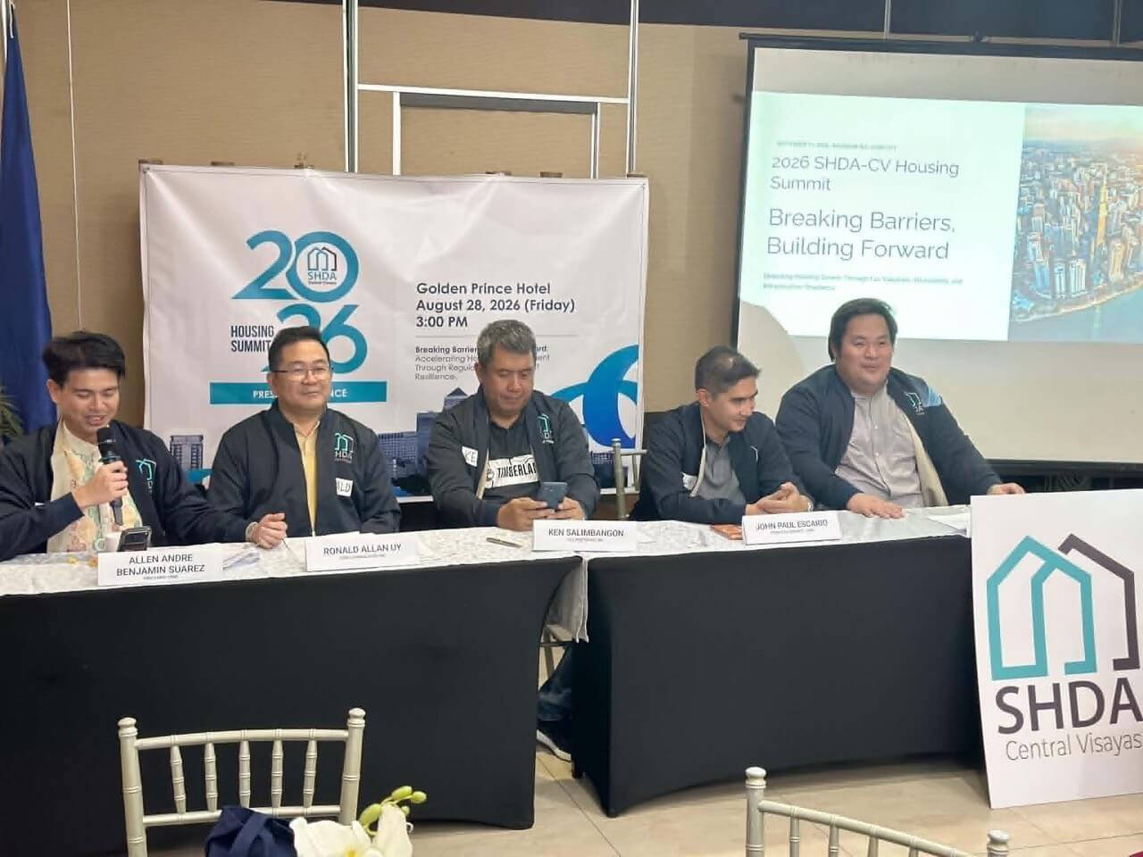 The Subdivision and Housing Developers Association (SHDA) Central Visayas &nbsp;officials promise to raise the issues affecting the industry during a Housing Summit on Sept. 11. Addressing the reporters in a briefing were Allen Andre Benjamin Suarez, SHDA press relation officer; &nbsp;Ronald Allan Uy, SHDA vice president and event chair; &nbsp;Ken Salimbangon, SHDA president; &nbsp;John Paul Escario, SHDA treasurer &nbsp;and &nbsp;Harold Vince See, SHDA Cebu board of trustee member. | Contributed photo