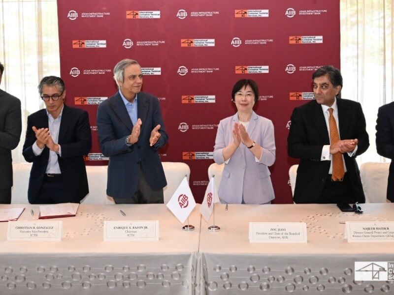 From left: Manuel F. Pascua, ICTSI chief financial officer and chief risk officer; Christian R. Gonzalez, ICTSI executive vice president; Enrique K. Razon Jr., ICTSI chairman and president, Zou Jiayi, AIIB chair and president; Najeeb Haider, AIIB global director general, project and corporate finance clients; and Yong Zhou, AIIB chief officer, office of the president./Image from ​ICTSI 