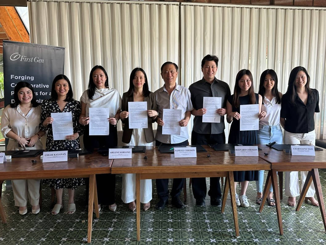 Officials from First Gen and Cebu-based Chioson Group and FLB Prime Holdings pose for a group picture after signing the agreement with First Gen.They are (from left) Mel Angelie, First Gen customer progress partner; Celestine Trinidad, First Gen customer experience head; Chloe Kayanan, First Gen customer progress partner lead; Arlene Soriano, First Gen vice president and head of sales and marketing; Samuel Chioson, CEO of Chioson Development Corp. and president of FLB Industries Inc.; Bernard Chioson, CDC COO; Charmaine Ngo, CDC vice president; and Francheska and Katrina Chioson, both FLB Prime Holdings executives./Photo from First Gen
