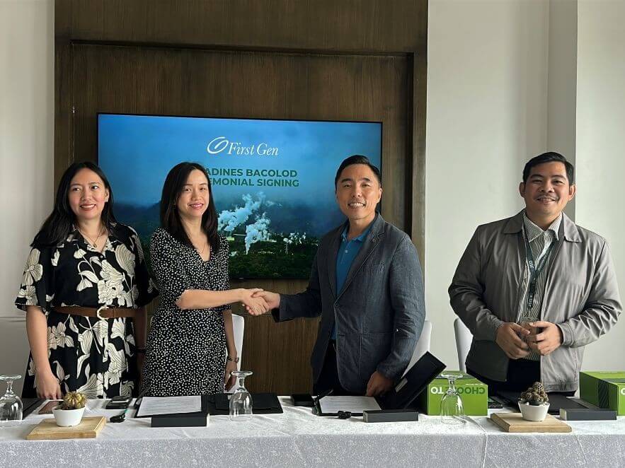 Chloe Kayanan, First Gen lead customer progress partner; Arlene Sy Soriano, First Gen head of sales and engagement; Caleb Han, Citadines Bacolod City general manager; and Allen Jimenez, Citadines Bacolod City assistant manager for brand and marketing, during the signing of the agreement.| Photo from First Gen