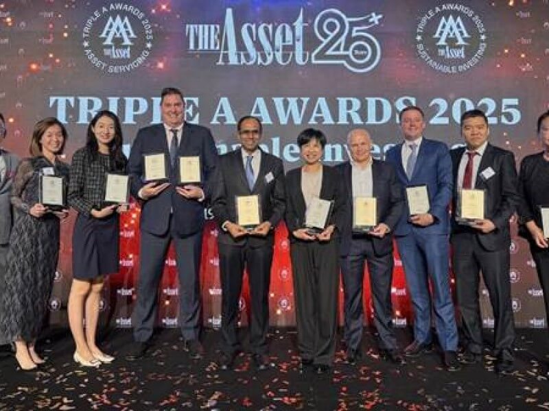 The Citi Investor Services team (left to right) Wing Sin, Helen Ng, Sophie Wu, David Brown, Amir Raghunath, Valentina Chuang,  Adrian Nye, Conor Hession,  Peng Jin and Heather Guo receive the bank’s regional and local awards during The Asset Triple A Awards 2025 culminating ceremony in Hong Kong. | Contributed photo