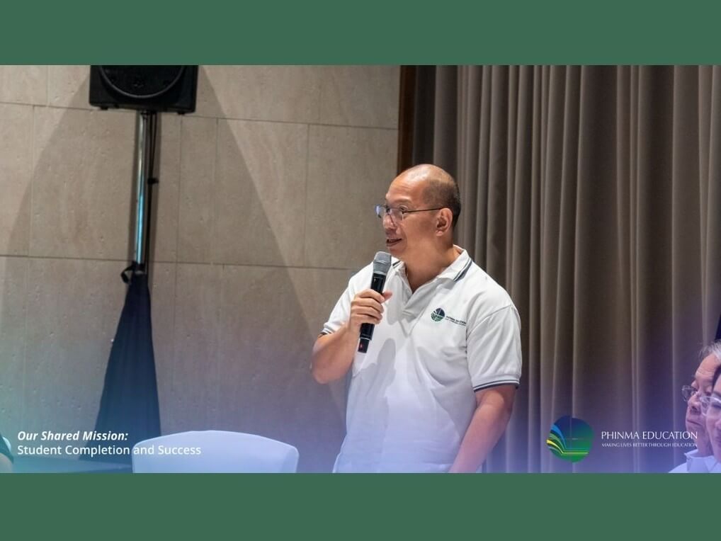 PHINMA Education president and CEO Chito Salazar speaks during a press briefing about the group&rsquo;s efforts to keep students in college and help them complete their degrees. | Contributed photo