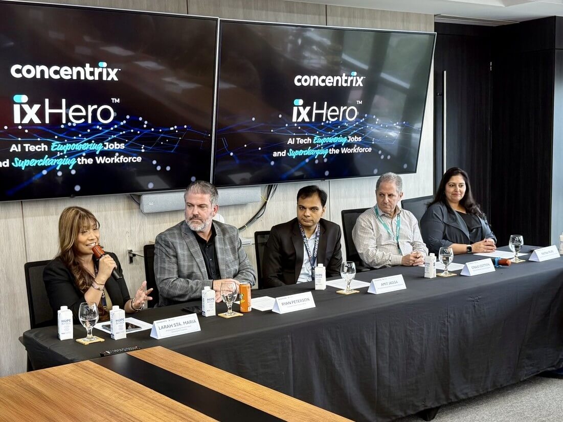 Concentrix officials brief the media about the productivity improvements that the BPO firm's new AI platform helps achieve./Photo by Daxim Lucas